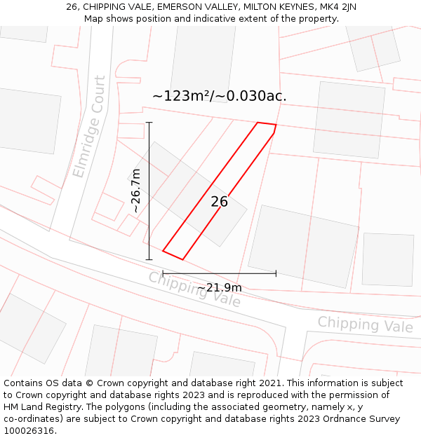 26, CHIPPING VALE, EMERSON VALLEY, MILTON KEYNES, MK4 2JN: Plot and title map