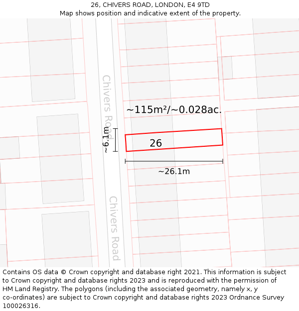 26, CHIVERS ROAD, LONDON, E4 9TD: Plot and title map