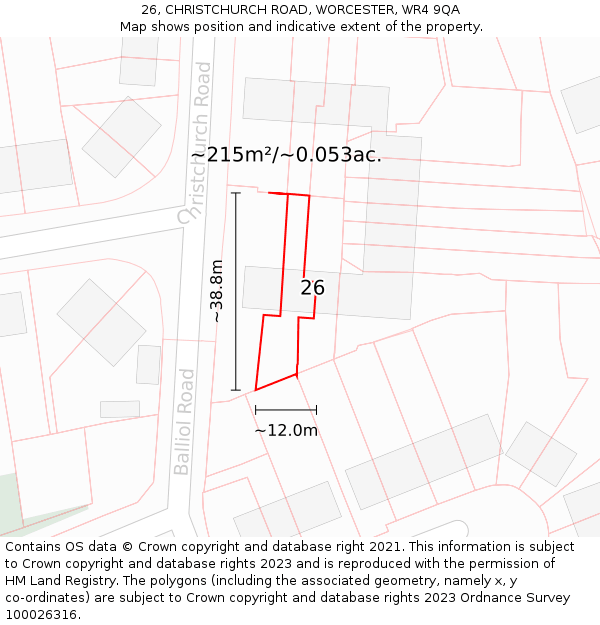 26, CHRISTCHURCH ROAD, WORCESTER, WR4 9QA: Plot and title map