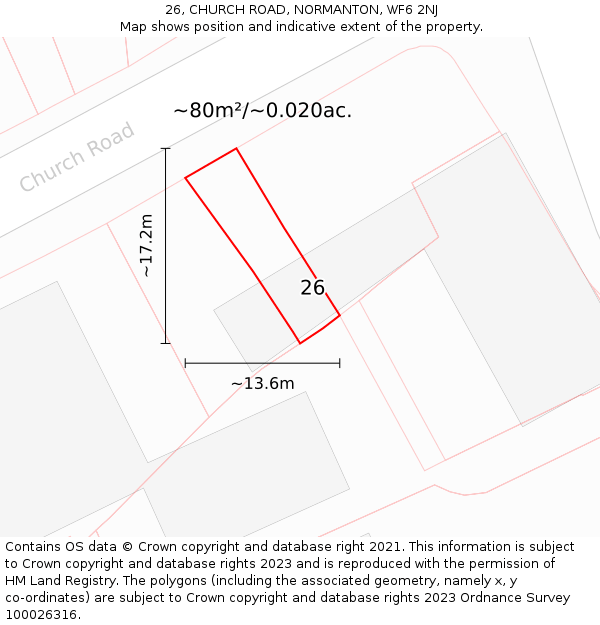 26, CHURCH ROAD, NORMANTON, WF6 2NJ: Plot and title map
