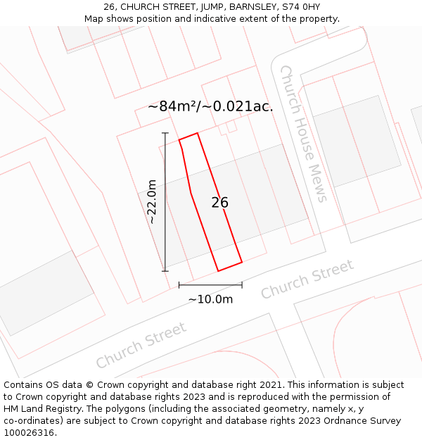 26, CHURCH STREET, JUMP, BARNSLEY, S74 0HY: Plot and title map