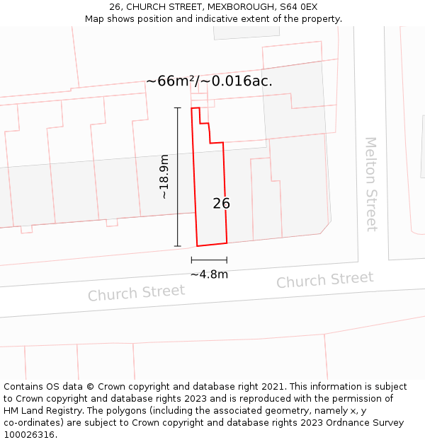 26, CHURCH STREET, MEXBOROUGH, S64 0EX: Plot and title map