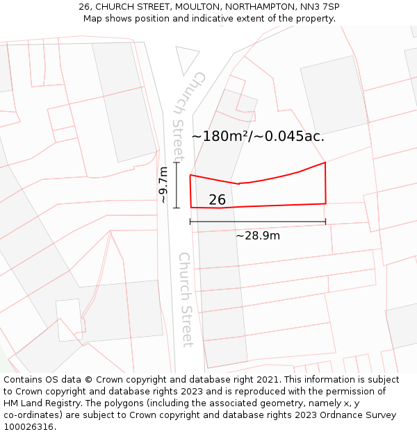 26, CHURCH STREET, MOULTON, NORTHAMPTON, NN3 7SP: Plot and title map