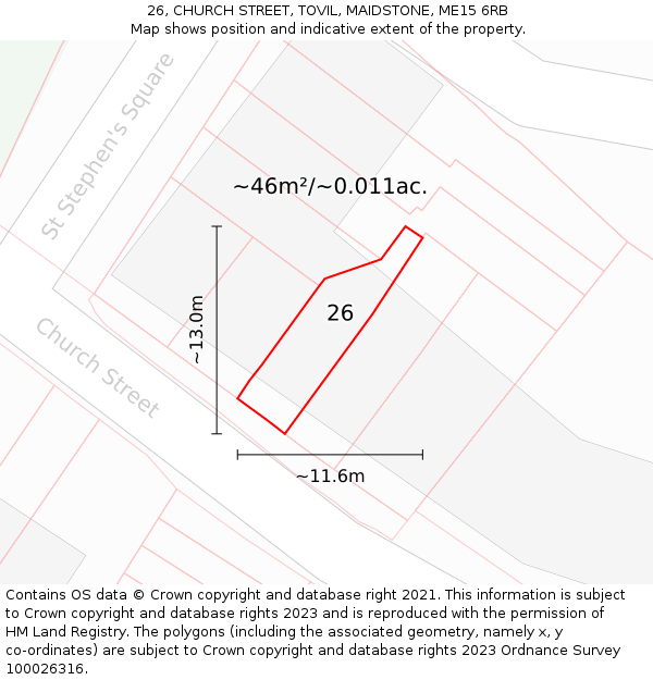 26, CHURCH STREET, TOVIL, MAIDSTONE, ME15 6RB: Plot and title map