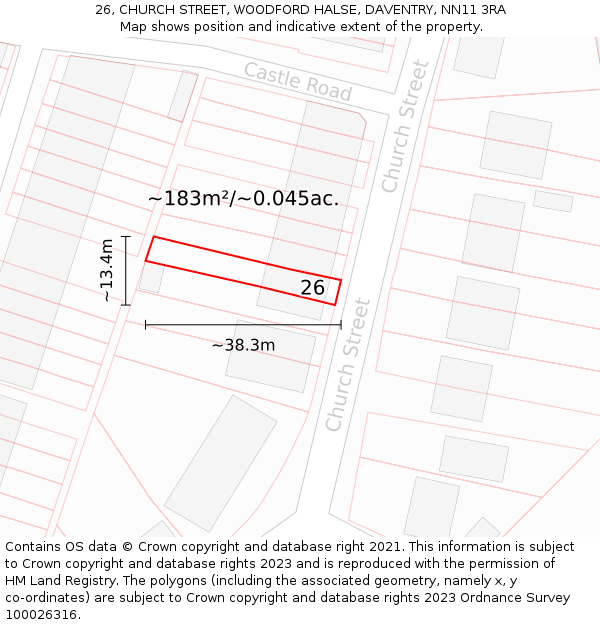 26, CHURCH STREET, WOODFORD HALSE, DAVENTRY, NN11 3RA: Plot and title map