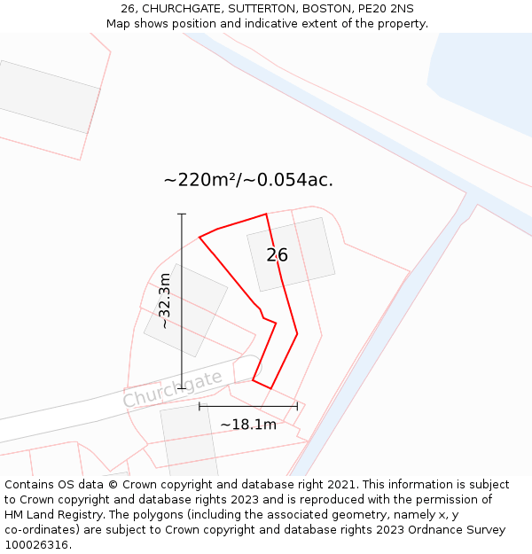 26, CHURCHGATE, SUTTERTON, BOSTON, PE20 2NS: Plot and title map