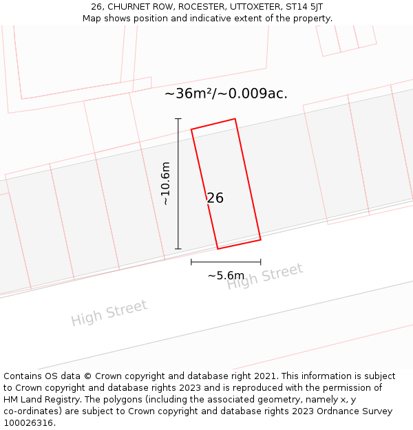 26, CHURNET ROW, ROCESTER, UTTOXETER, ST14 5JT: Plot and title map