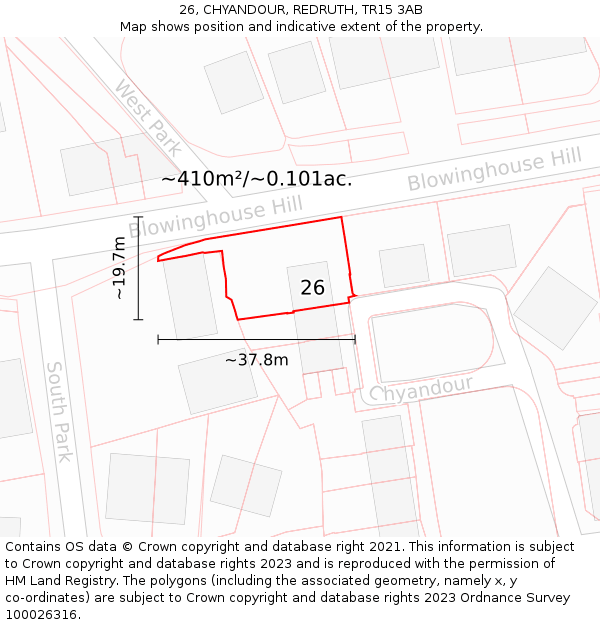 26, CHYANDOUR, REDRUTH, TR15 3AB: Plot and title map