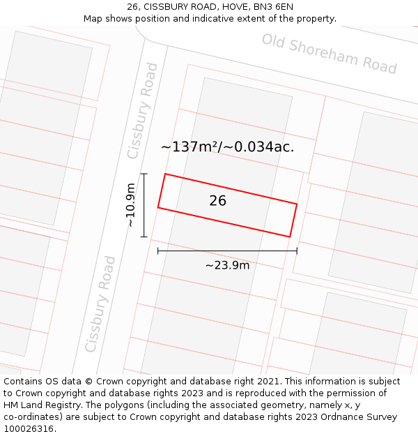 26, CISSBURY ROAD, HOVE, BN3 6EN: Plot and title map