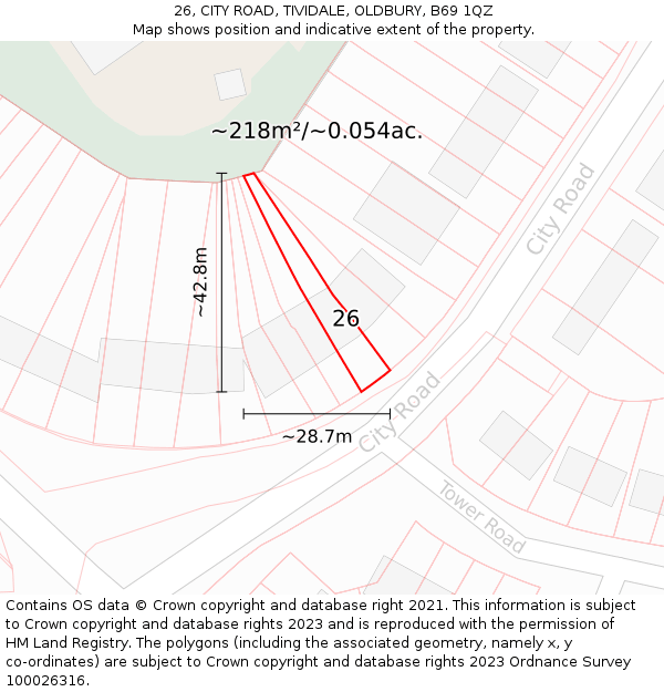 26, CITY ROAD, TIVIDALE, OLDBURY, B69 1QZ: Plot and title map
