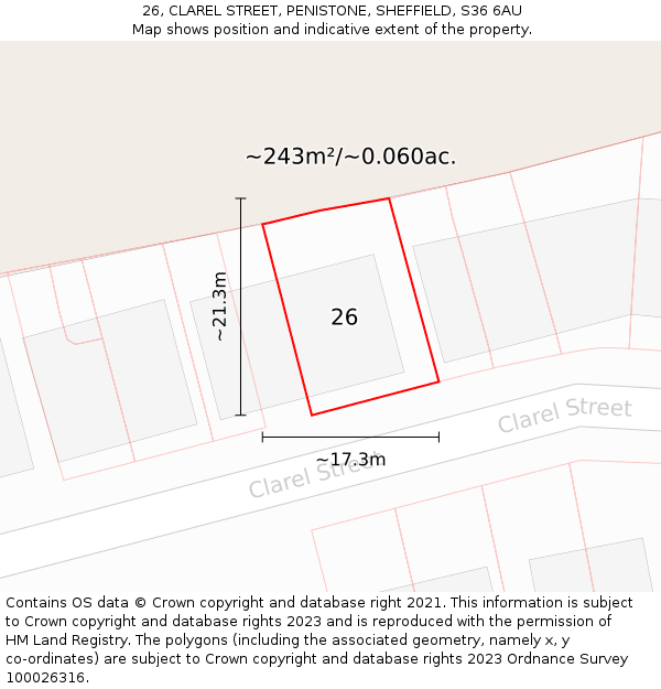 26, CLAREL STREET, PENISTONE, SHEFFIELD, S36 6AU: Plot and title map