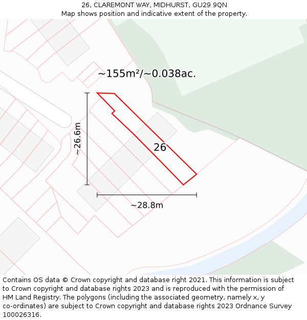 26, CLAREMONT WAY, MIDHURST, GU29 9QN: Plot and title map