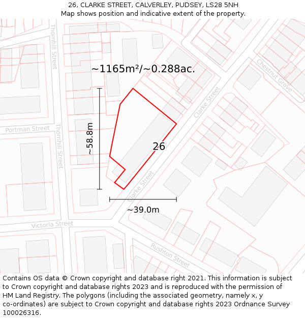 26, CLARKE STREET, CALVERLEY, PUDSEY, LS28 5NH: Plot and title map