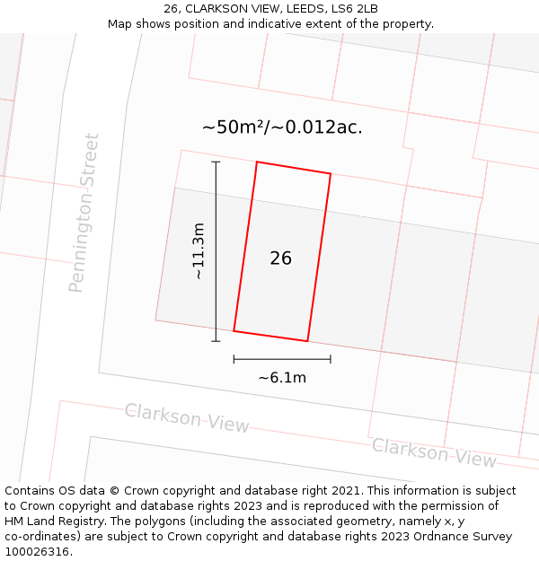 26, CLARKSON VIEW, LEEDS, LS6 2LB: Plot and title map