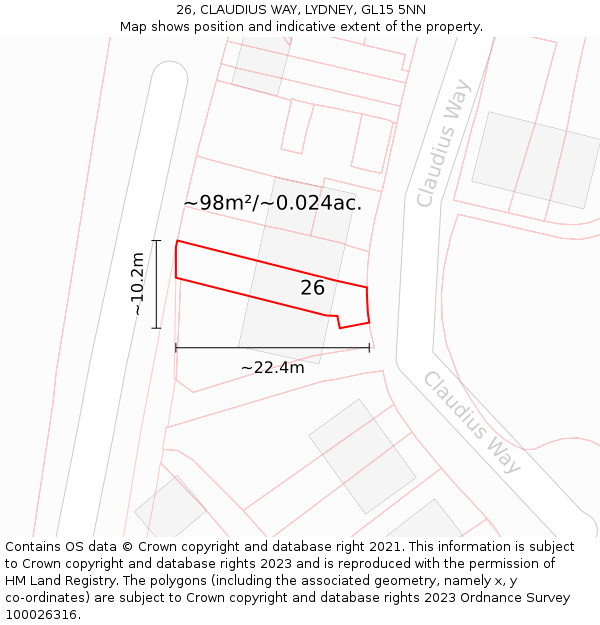 26, CLAUDIUS WAY, LYDNEY, GL15 5NN: Plot and title map