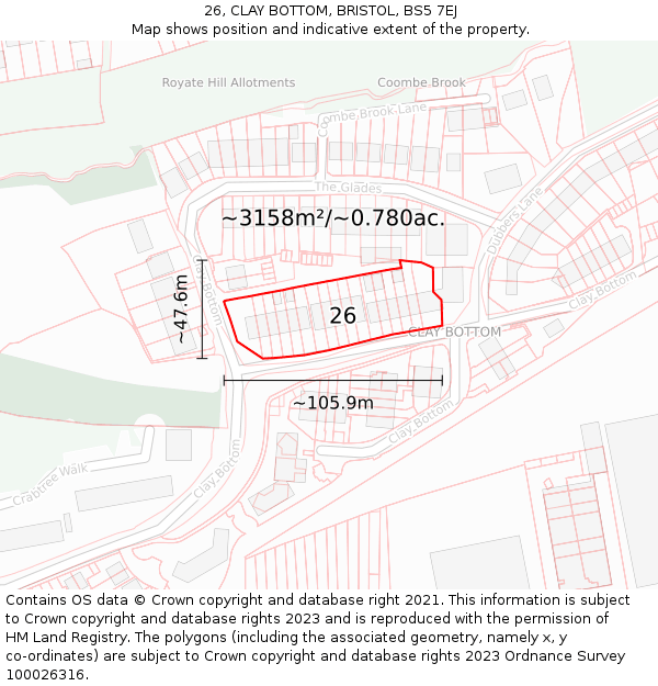 26, CLAY BOTTOM, BRISTOL, BS5 7EJ: Plot and title map