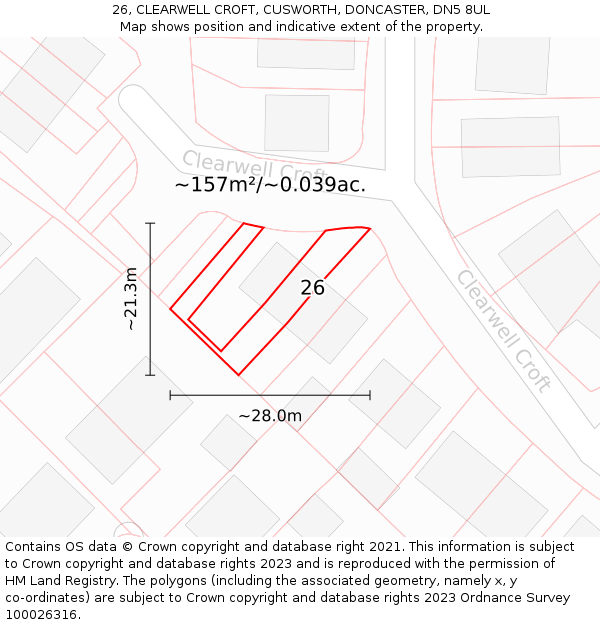 26, CLEARWELL CROFT, CUSWORTH, DONCASTER, DN5 8UL: Plot and title map