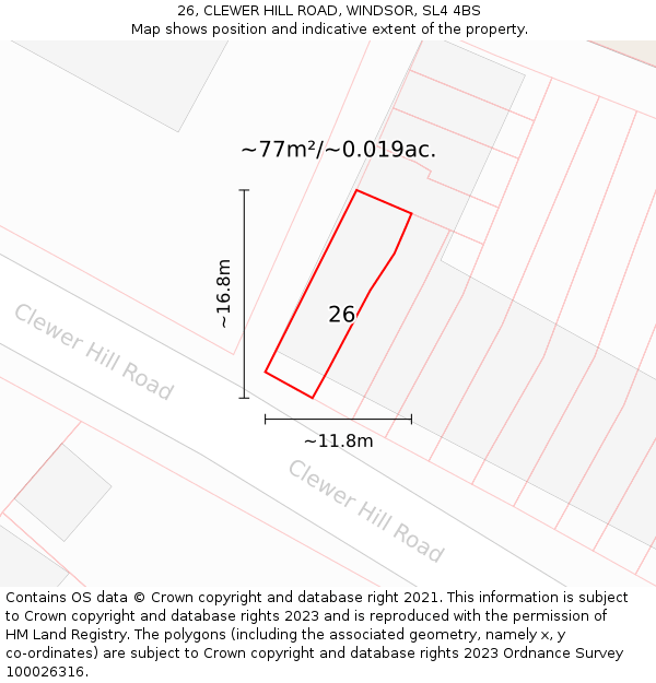 26, CLEWER HILL ROAD, WINDSOR, SL4 4BS: Plot and title map