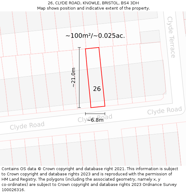 26, CLYDE ROAD, KNOWLE, BRISTOL, BS4 3DH: Plot and title map