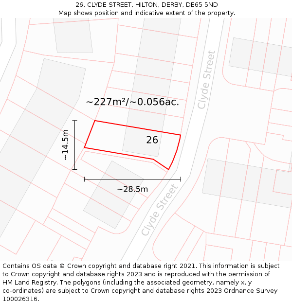 26, CLYDE STREET, HILTON, DERBY, DE65 5ND: Plot and title map