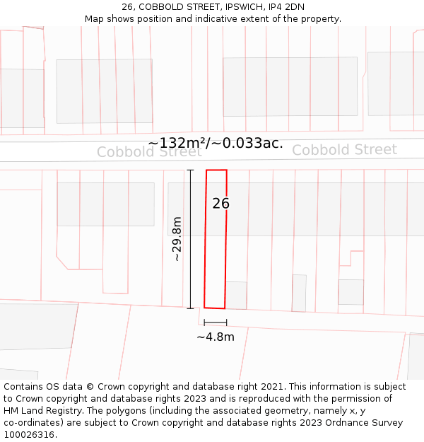 26, COBBOLD STREET, IPSWICH, IP4 2DN: Plot and title map