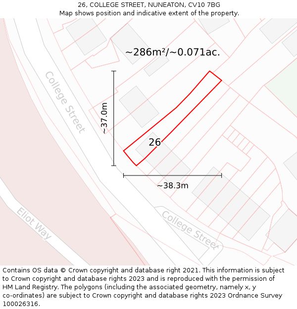 26, COLLEGE STREET, NUNEATON, CV10 7BG: Plot and title map