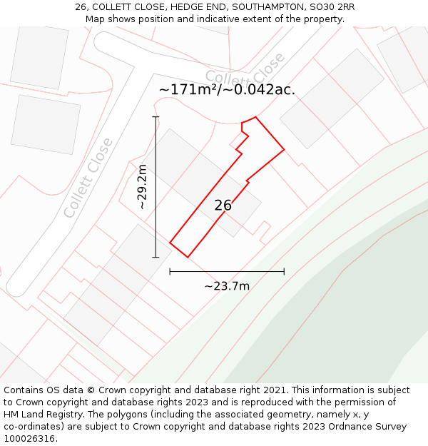 26, COLLETT CLOSE, HEDGE END, SOUTHAMPTON, SO30 2RR: Plot and title map