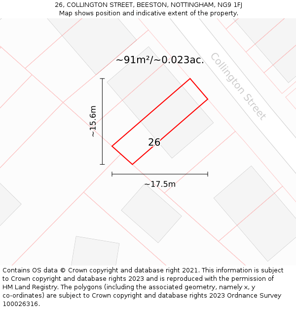 26, COLLINGTON STREET, BEESTON, NOTTINGHAM, NG9 1FJ: Plot and title map