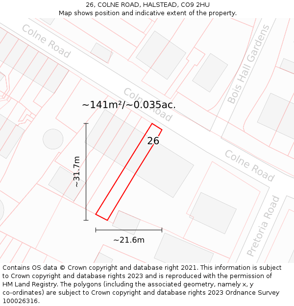 26, COLNE ROAD, HALSTEAD, CO9 2HU: Plot and title map