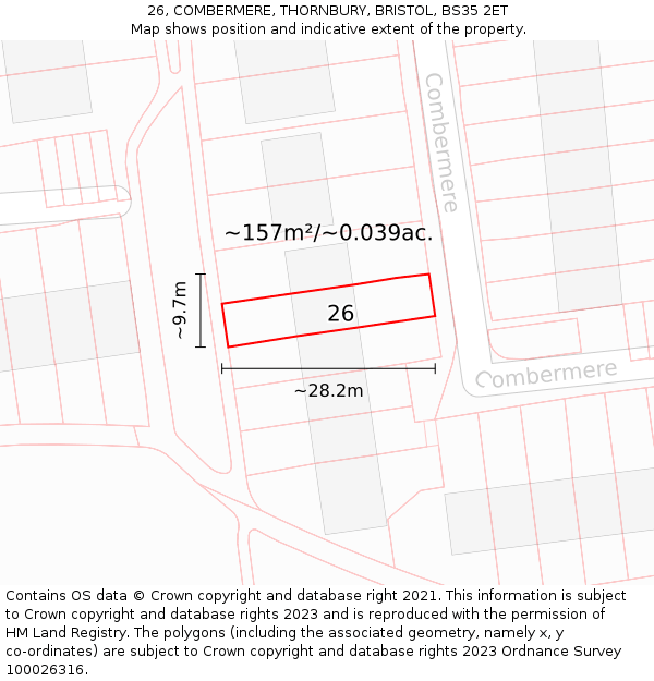 26, COMBERMERE, THORNBURY, BRISTOL, BS35 2ET: Plot and title map