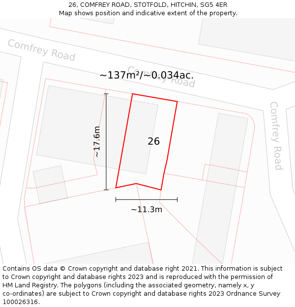 26, COMFREY ROAD, STOTFOLD, HITCHIN, SG5 4ER: Plot and title map