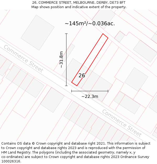 26, COMMERCE STREET, MELBOURNE, DERBY, DE73 8FT: Plot and title map