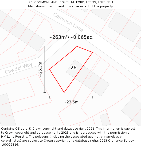 26, COMMON LANE, SOUTH MILFORD, LEEDS, LS25 5BU: Plot and title map