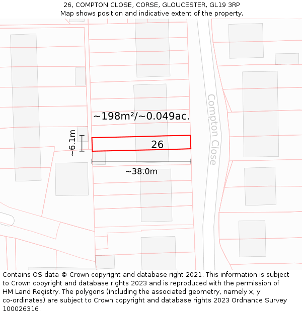 26, COMPTON CLOSE, CORSE, GLOUCESTER, GL19 3RP: Plot and title map
