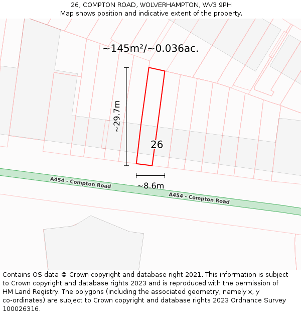 26, COMPTON ROAD, WOLVERHAMPTON, WV3 9PH: Plot and title map