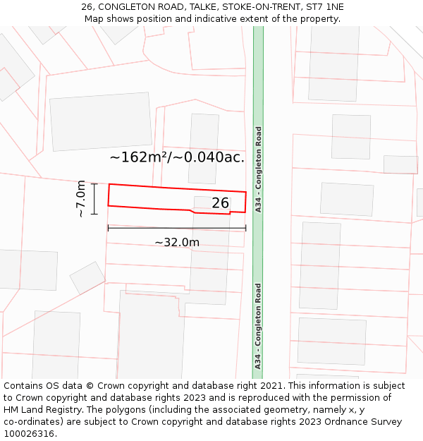 26, CONGLETON ROAD, TALKE, STOKE-ON-TRENT, ST7 1NE: Plot and title map