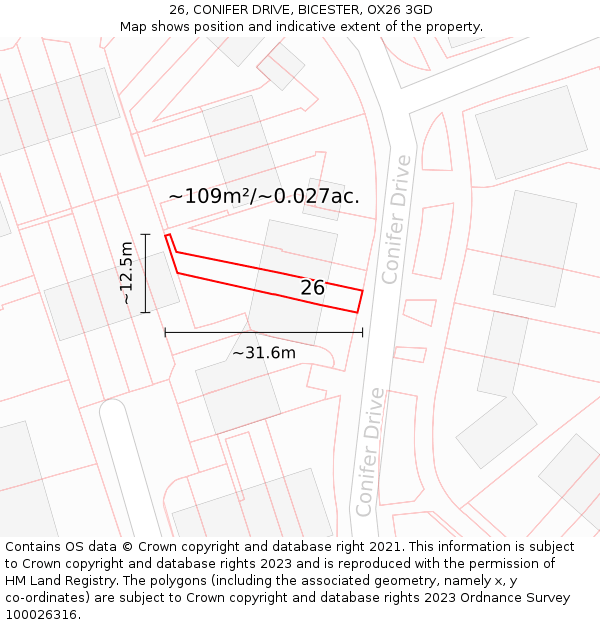 26, CONIFER DRIVE, BICESTER, OX26 3GD: Plot and title map