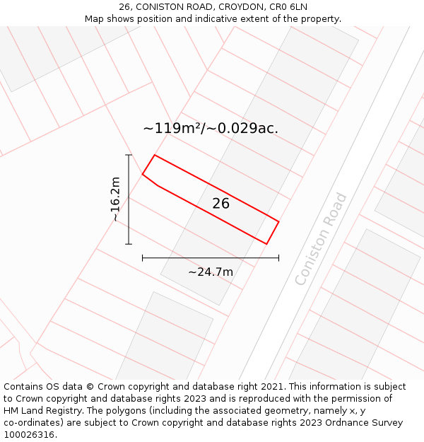 26, CONISTON ROAD, CROYDON, CR0 6LN: Plot and title map