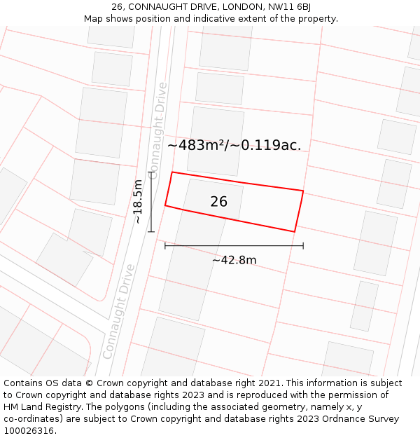 26, CONNAUGHT DRIVE, LONDON, NW11 6BJ: Plot and title map