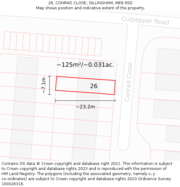 26, CONRAD CLOSE, GILLINGHAM, ME8 9SD: Plot and title map