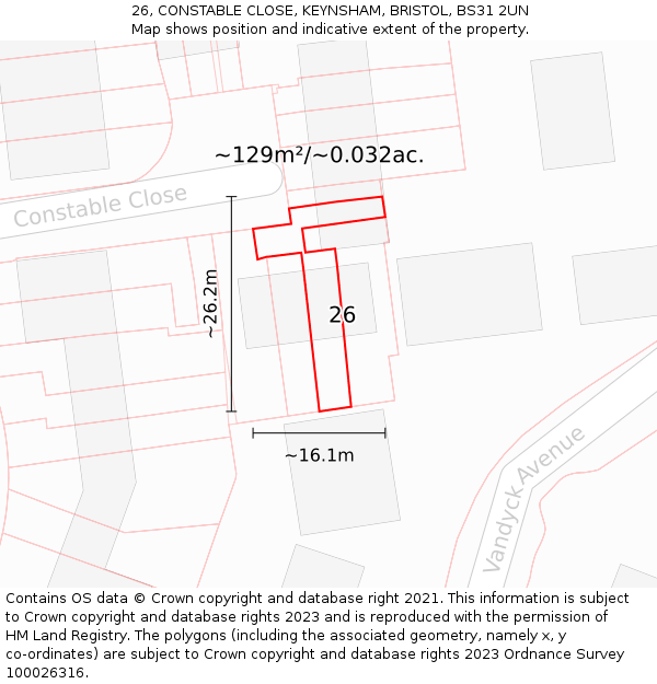 26, CONSTABLE CLOSE, KEYNSHAM, BRISTOL, BS31 2UN: Plot and title map