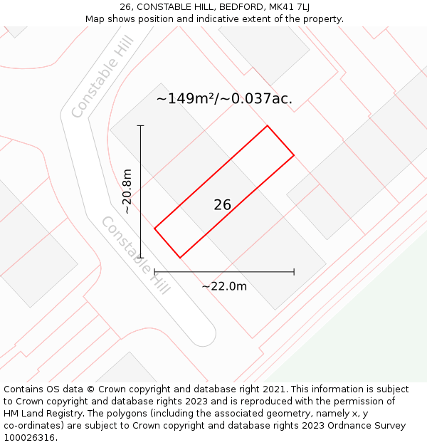 26, CONSTABLE HILL, BEDFORD, MK41 7LJ: Plot and title map