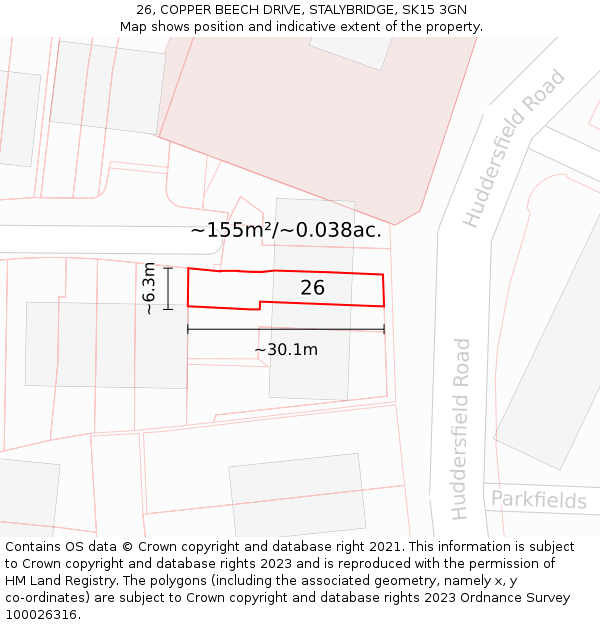 26, COPPER BEECH DRIVE, STALYBRIDGE, SK15 3GN: Plot and title map
