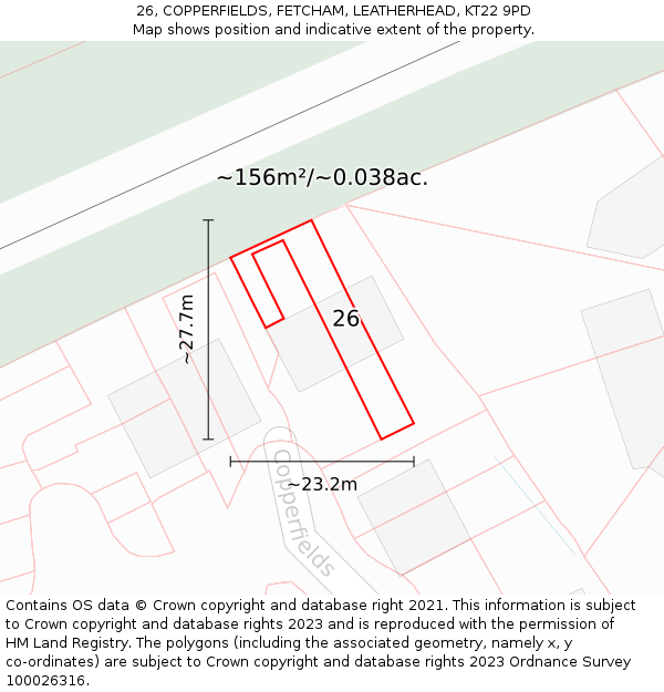 26, COPPERFIELDS, FETCHAM, LEATHERHEAD, KT22 9PD: Plot and title map