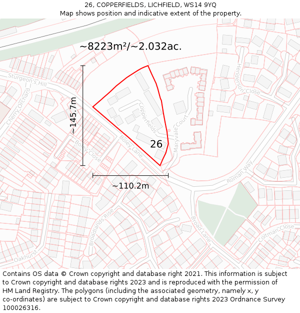 26, COPPERFIELDS, LICHFIELD, WS14 9YQ: Plot and title map
