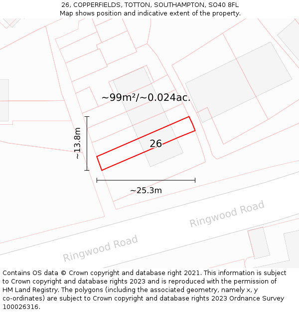 26, COPPERFIELDS, TOTTON, SOUTHAMPTON, SO40 8FL: Plot and title map