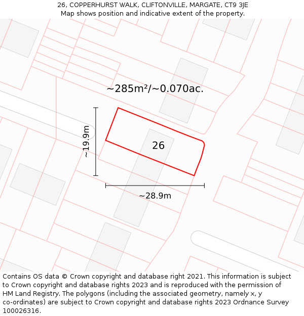 26, COPPERHURST WALK, CLIFTONVILLE, MARGATE, CT9 3JE: Plot and title map