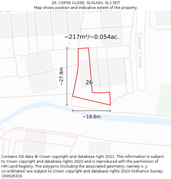 26, COPSE CLOSE, SLOUGH, SL1 5DT: Plot and title map