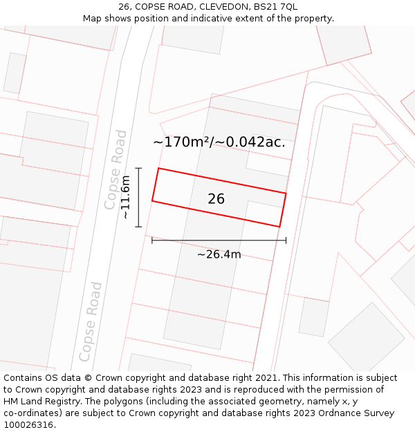 26, COPSE ROAD, CLEVEDON, BS21 7QL: Plot and title map