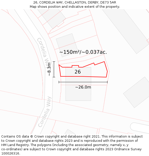 26, CORDELIA WAY, CHELLASTON, DERBY, DE73 5AR: Plot and title map